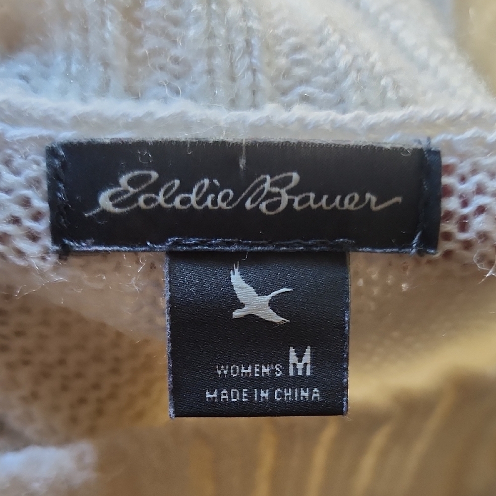 Eddie Bauer Ski Sweater Womens M Cream Mock Neck Skier Nordic Apres Ski Winter - Picture 10 of 13